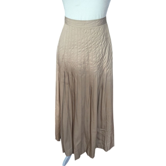 Vtg  70s Tan Pleated Flowy Long Old Money Midi Skirt W28 Medium - Picture 2 of 9
